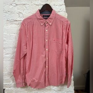 Nautica Red and White Check Classic Fit Stretch Button Down